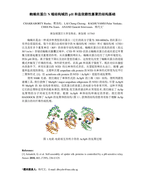 蜘蛛丝蛋白N端结构域的pH和盐依赖性寡聚的结构基础