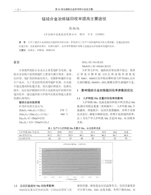 锰硅合金冶炼锰回收率提高主要途径