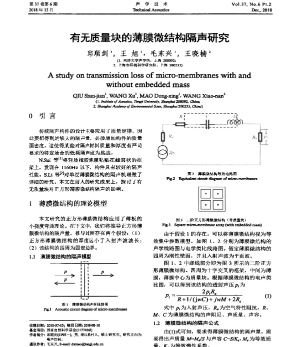 有无质量块的薄膜微结构隔声研究