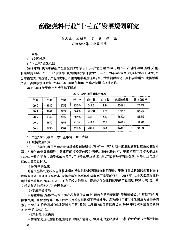 醇醚燃料行业十三五发展规划研究