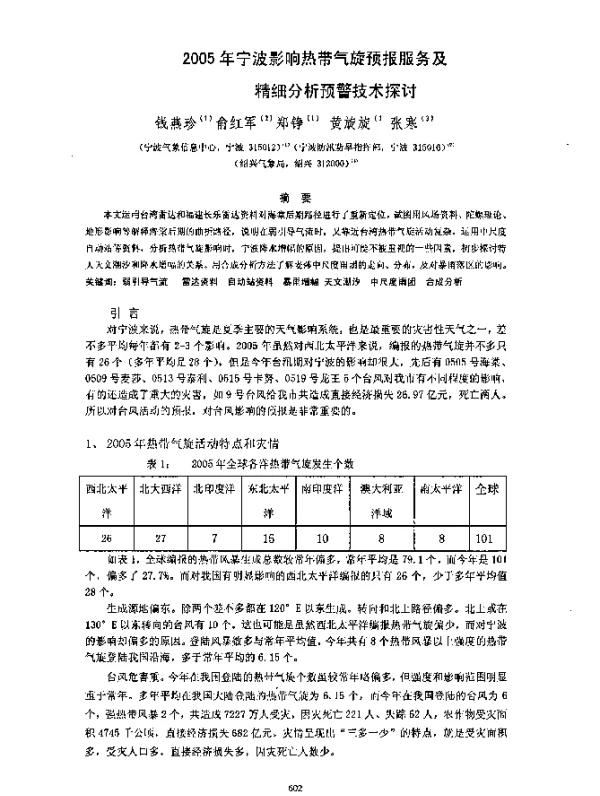 2005年宁波影响热带气旋预报服务及精细分析预警技术探讨