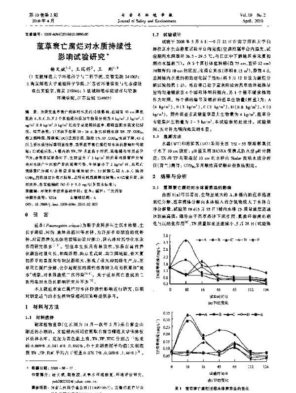 菹草衰亡腐烂对水质持续性影响试验研究