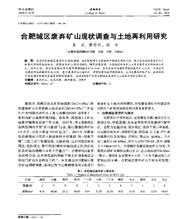 合肥城区废弃矿山现状调查与土地再利用研究