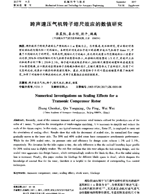 跨声速压气机转子缩尺效应的数值研究