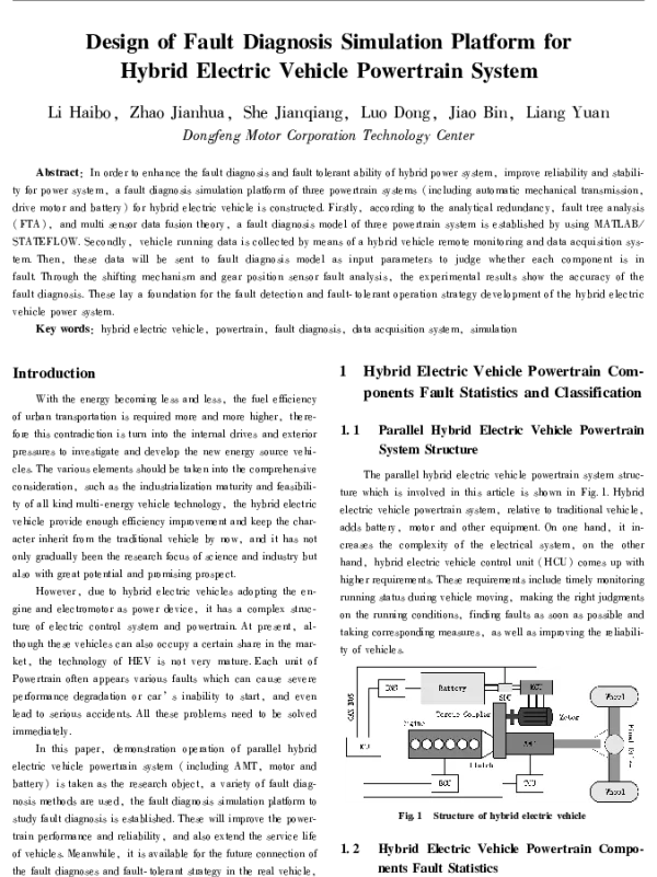 DesignofFaultDiagnosisSimulationPlatformforHybridElectricVehiclePowertrainSystem