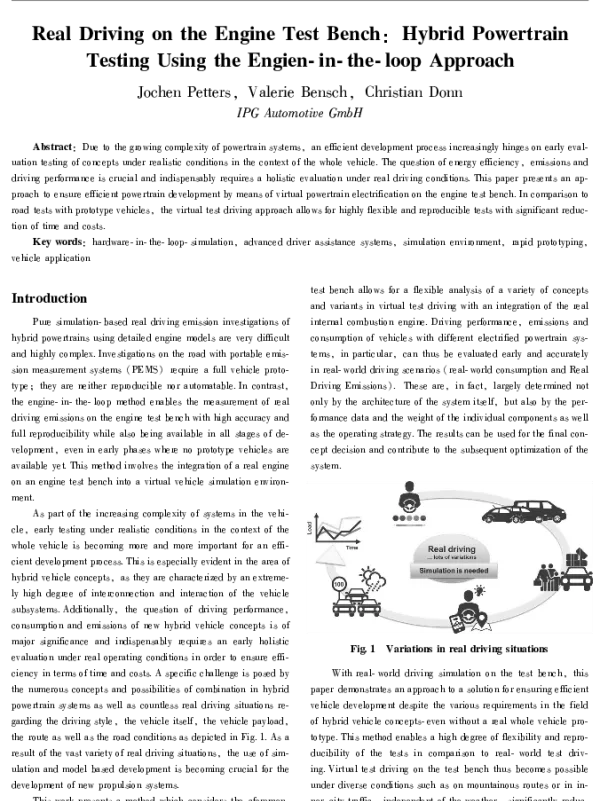 RealDrivingontheEngineTestBenchHybridPowertrainTestingUsingtheEngien-in-the-loopApproach