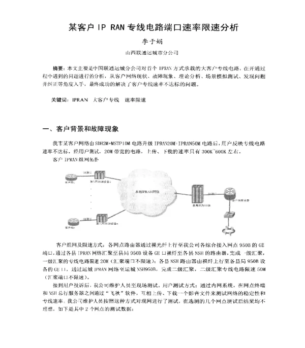 某客户IPRAN专线电路端口速率限速分析