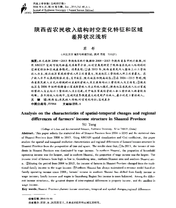 陕西省农民收入结构时空变化特征和区域差异状况浅析