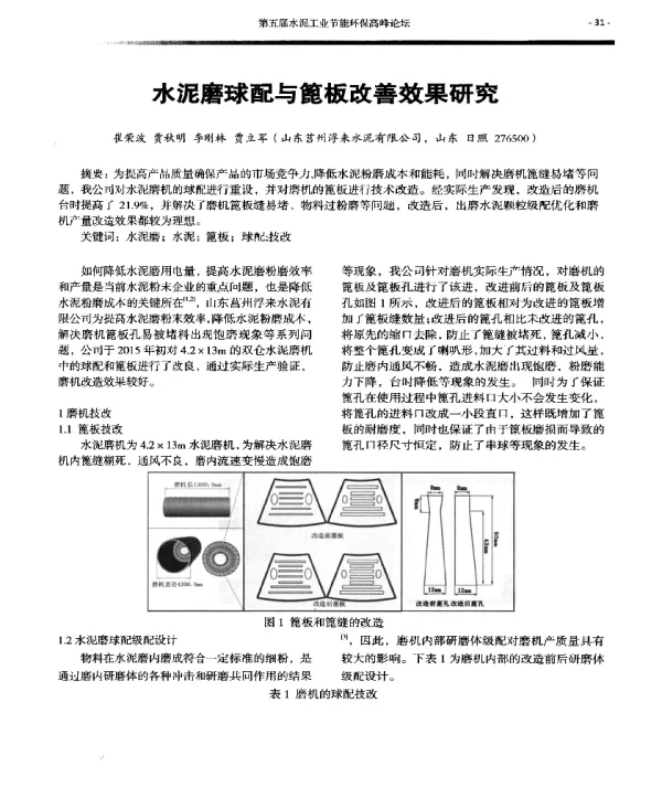水泥磨球配与篦板改善效果研究