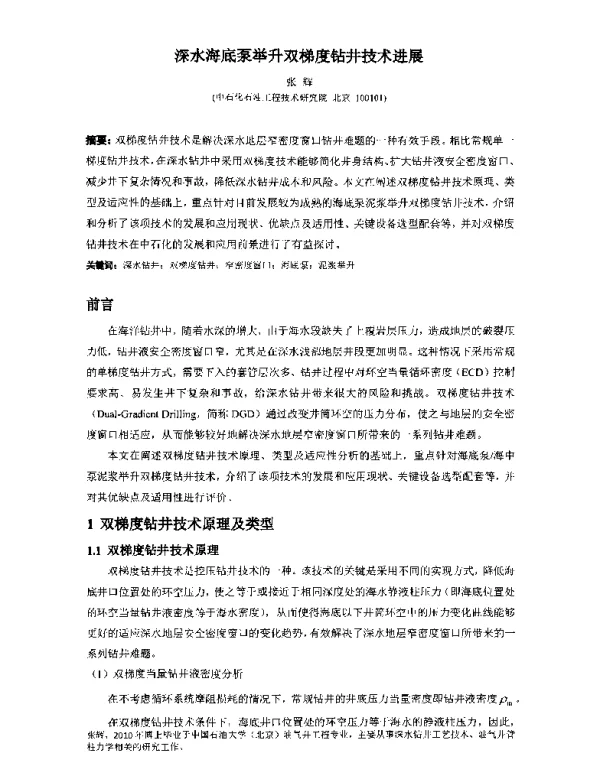 深水海底泵举升双梯度钻井技术进展
