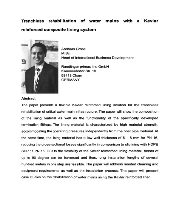 TrenchlessrehabilitationofwatermainswithaKevlarreinforcedcompositeliningsystem