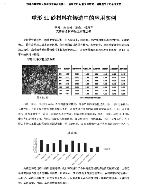 球形SL砂材料在铸造中的应用实例