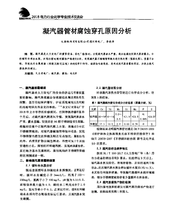 凝汽器管材腐蚀穿孔原因分析