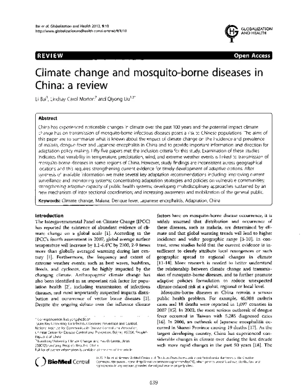 Climatechangeandmosquito-bornediseasesinChinaareview