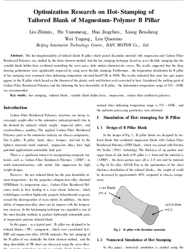OptimizationResearchonHot-StampingofTailoredBlankofMagnesium-PolymerBPillar