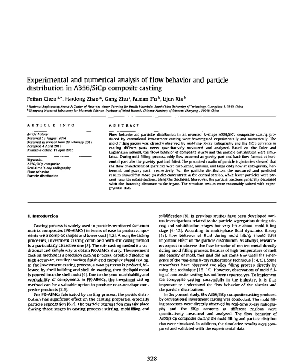 ExperimentalandnumericalanalysisofflowbehaviorandparticledistributioninA356SiCpcompositecasting