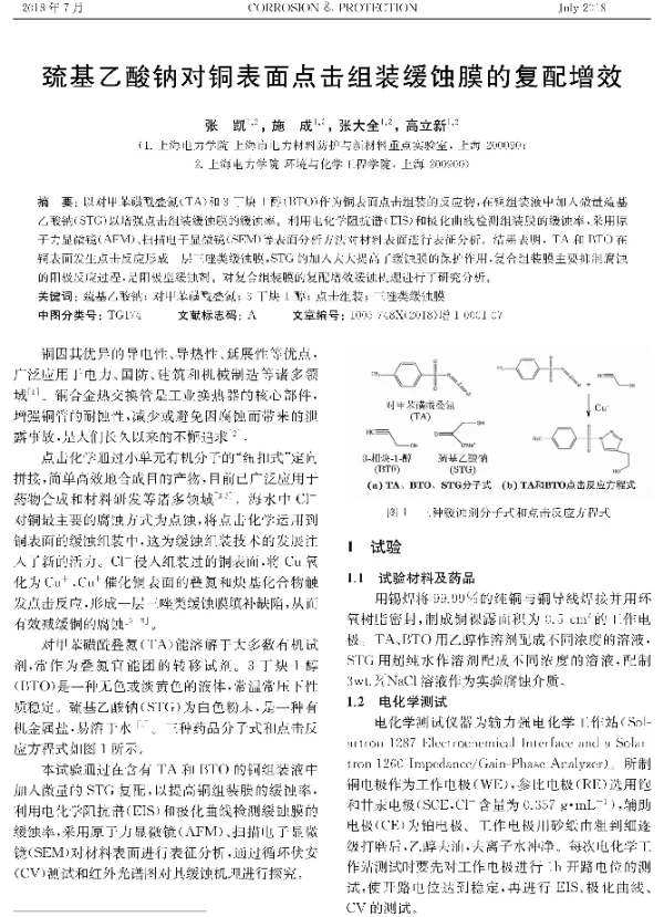 巯基乙酸钠对铜表面点击组装缓蚀膜的复配增效