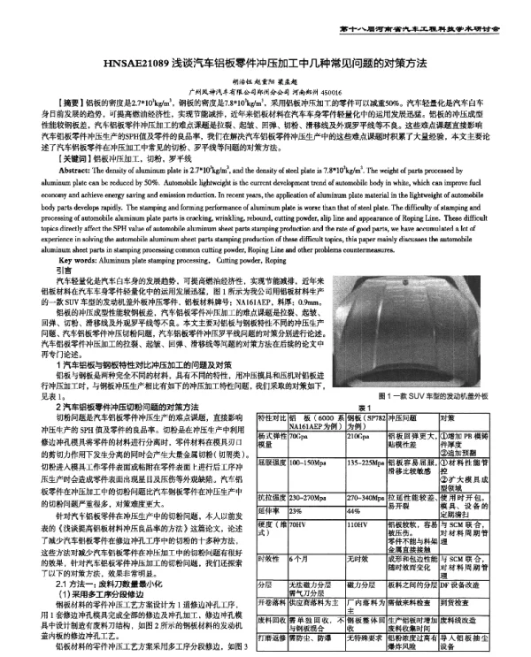 浅谈汽车铝板零件冲压加工中几种常见问题的对策方法