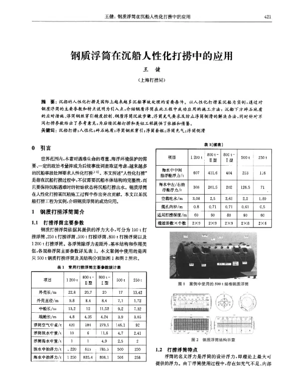 钢质浮筒在沉船人性化打捞中的应用