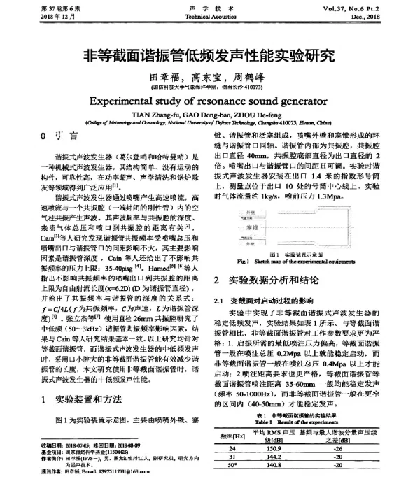非等截面谐振管低频发声性能实验研究