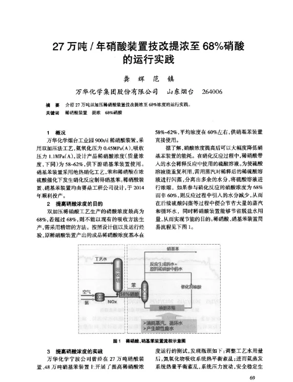 27万吨年硝酸装置技改提浓至68%硝酸的运行实践