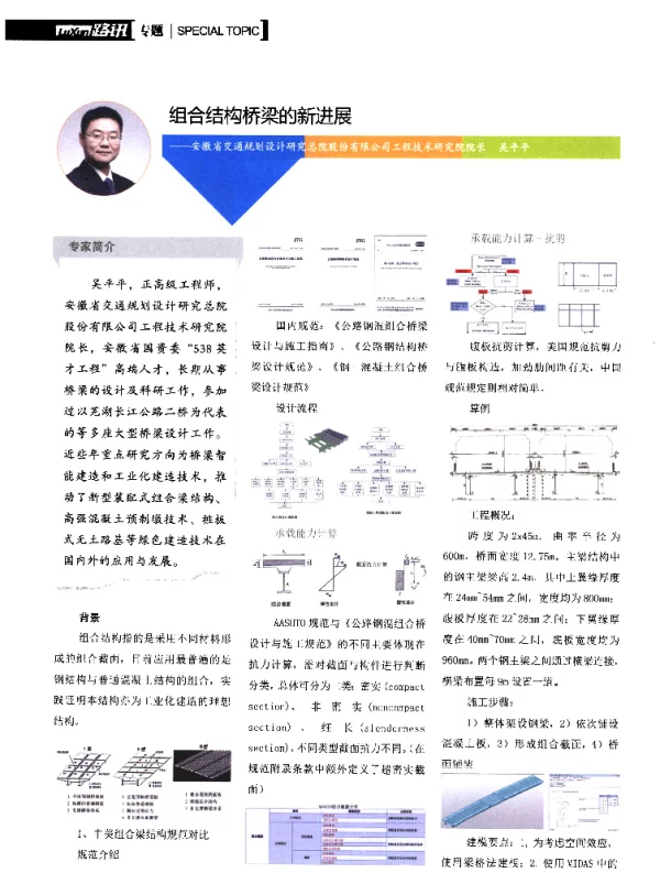 组合结构桥梁的新进展--安徽省交通规划设计研究总院股份有限公司工程技术研究院院长吴平平