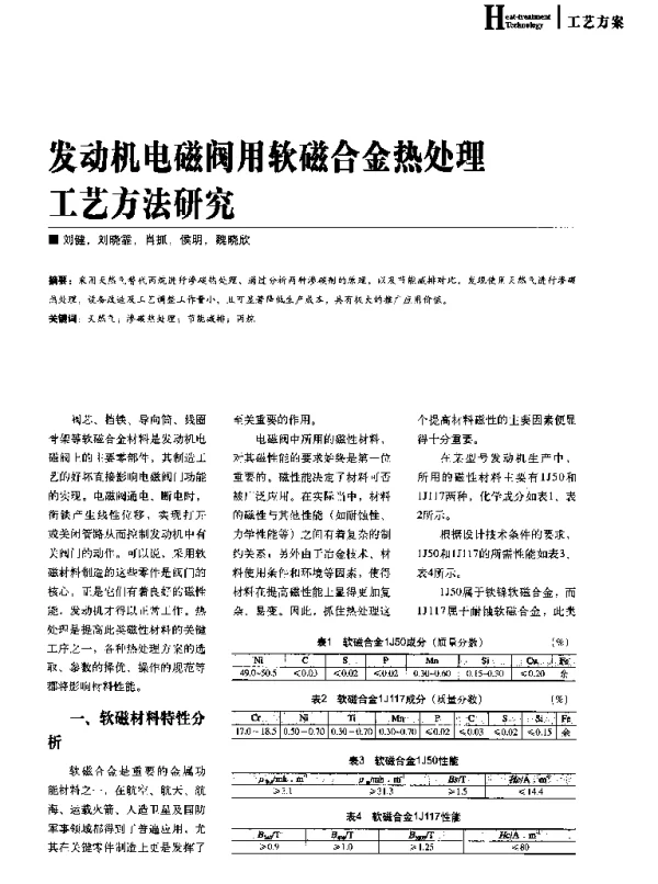 发动机电磁阀用软磁合金热处理工艺方法研究