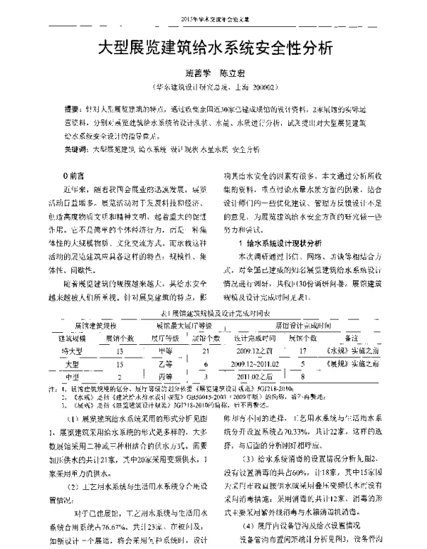 大型展览建筑给水系统安全性分析