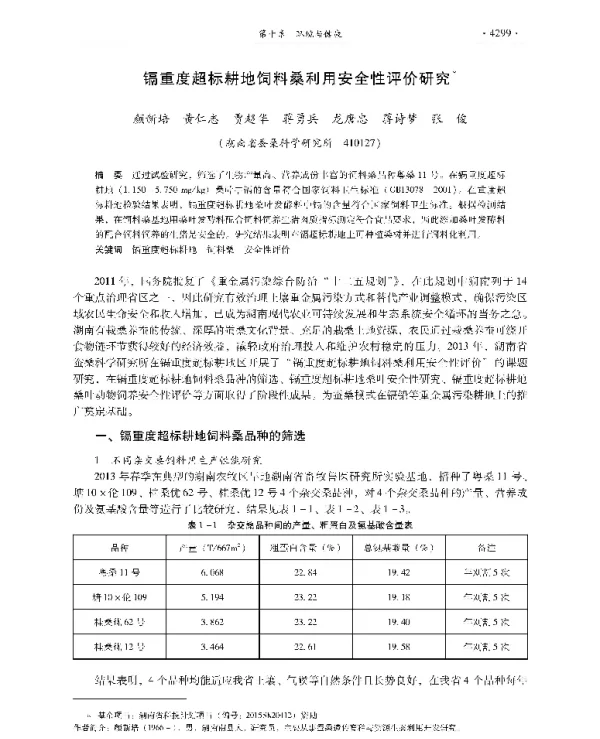 镉重度超标耕地饲料桑利用安全性评价研究