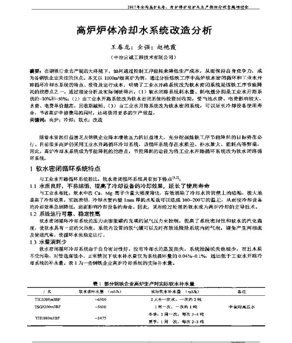 高炉炉体冷却水系统改造分析