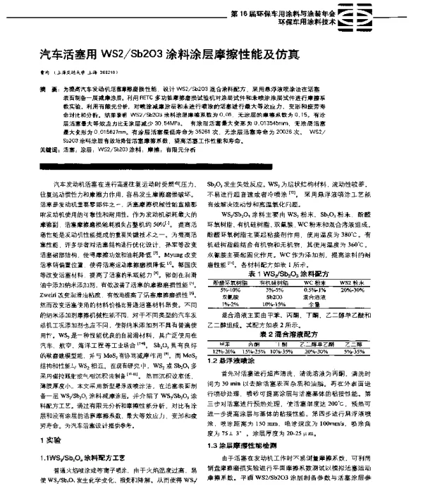 汽车活塞用WS2Sb2O3涂料涂层摩擦性能及仿真