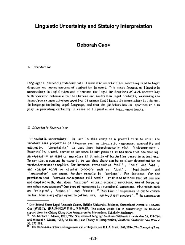 LinguisticUncertaintyandStatutoryInterpretation