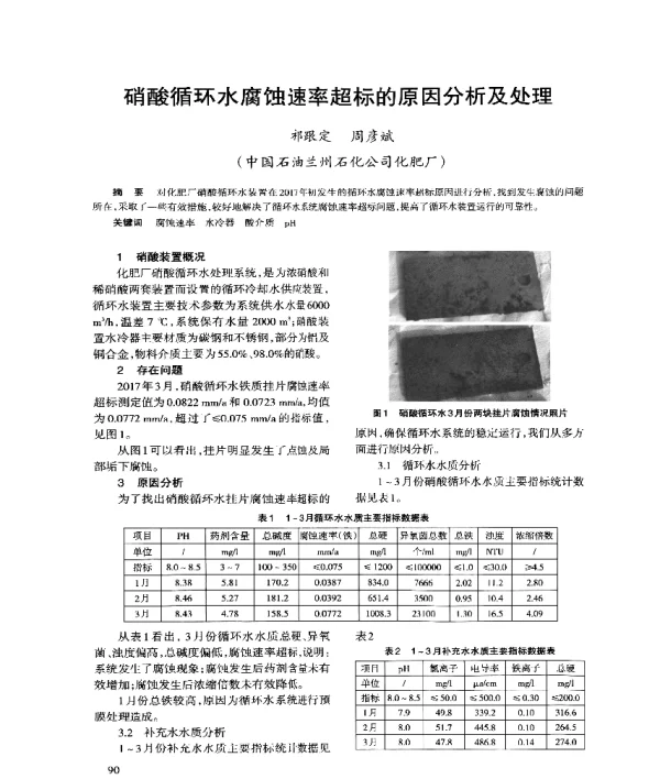 硝酸循环水腐蚀速率超标的原因分析及处理