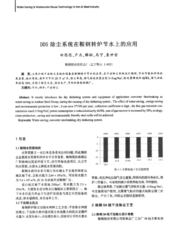 DDS除尘系统在鞍钢转炉节水上的应用