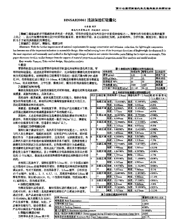 浅谈保险杠轻量化