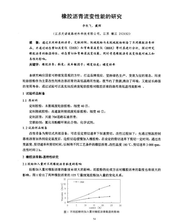 橡胶沥青流变性能的研究