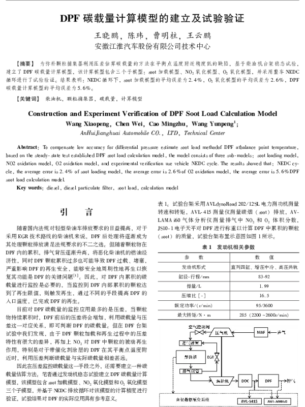 DPF碳载量计算模型的建立及试验验证