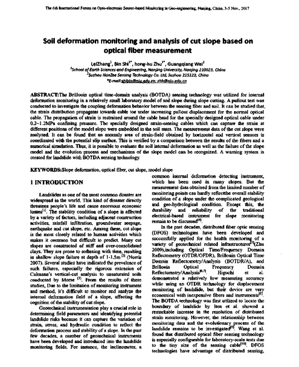 Soildeformationmonitoringandanalysisofcutslopebasedonopticalfibermeasurement