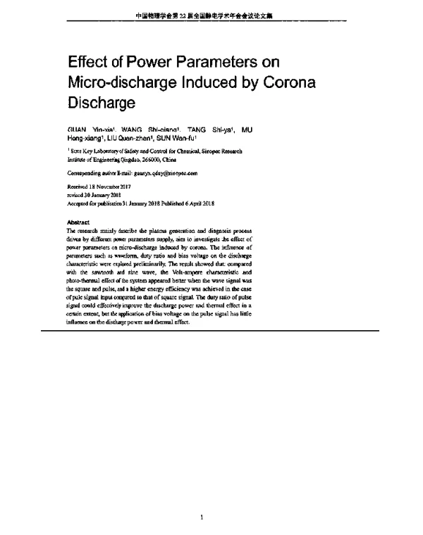 EffectofPowerParametersonMicro-dischargeInducedbyCoronaDischarge
