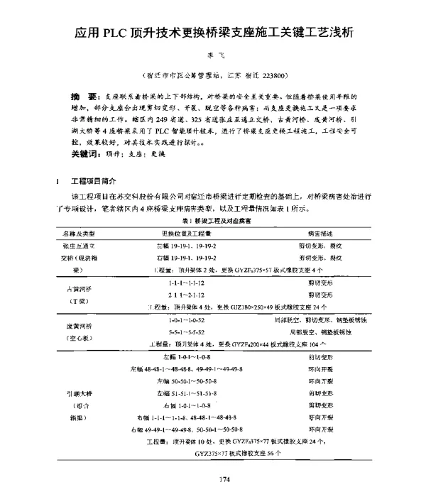 应用PLC顶升技术更换桥梁支座施工关键工艺浅析