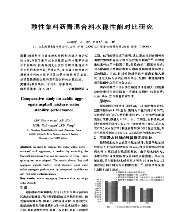 酸性集料沥青混合料水稳性能对比研究