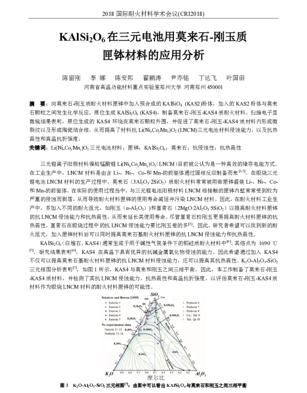 KAlSi2O6在三元电池用莫来石-刚玉质匣钵材料的应用分析
