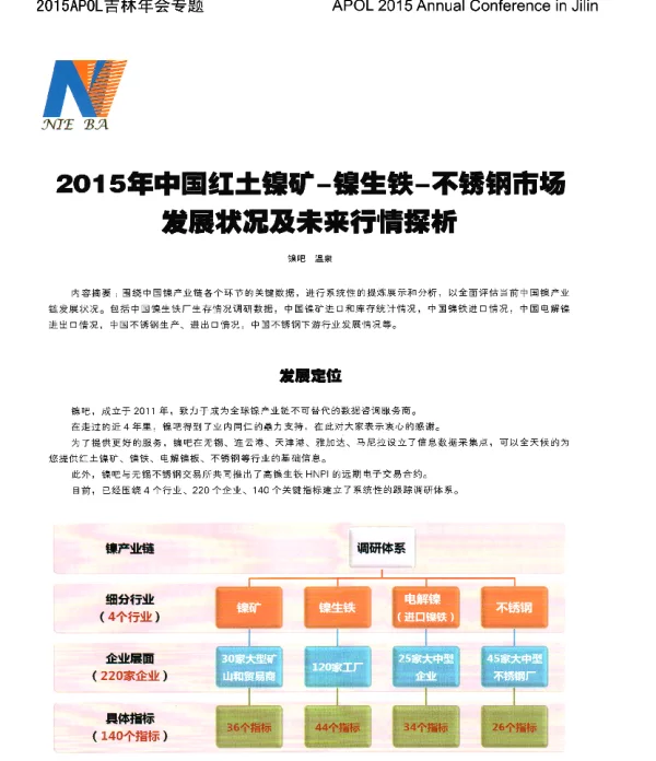 2015年中国红土镍矿-镍生铁-不锈钢市场发展状况及未来行情探析