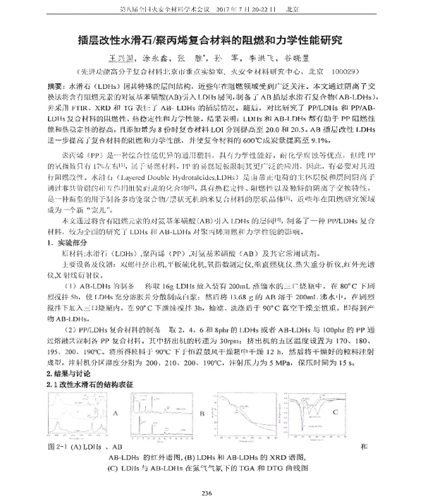 插层改性水滑石聚丙烯复合材料的阻燃和力学性能研究