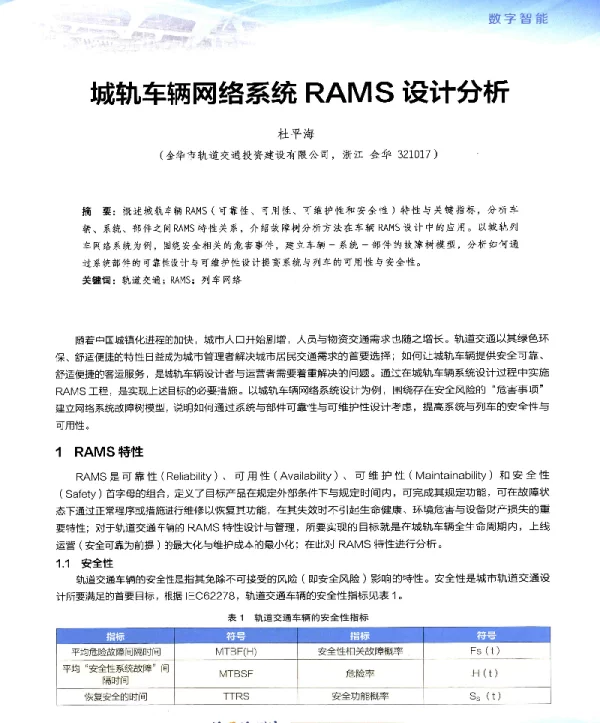 城轨车辆网络系统RAMS设计分析