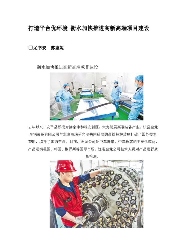 打造平台优环境衡水加快推进高新高端项目建设
