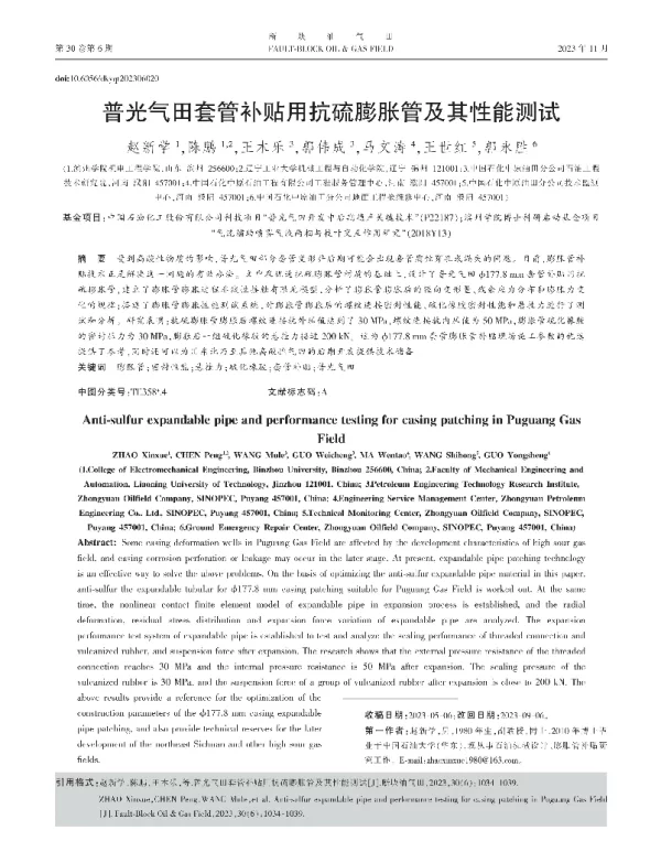 普光气田套管补贴用抗硫膨胀管及其性能测试