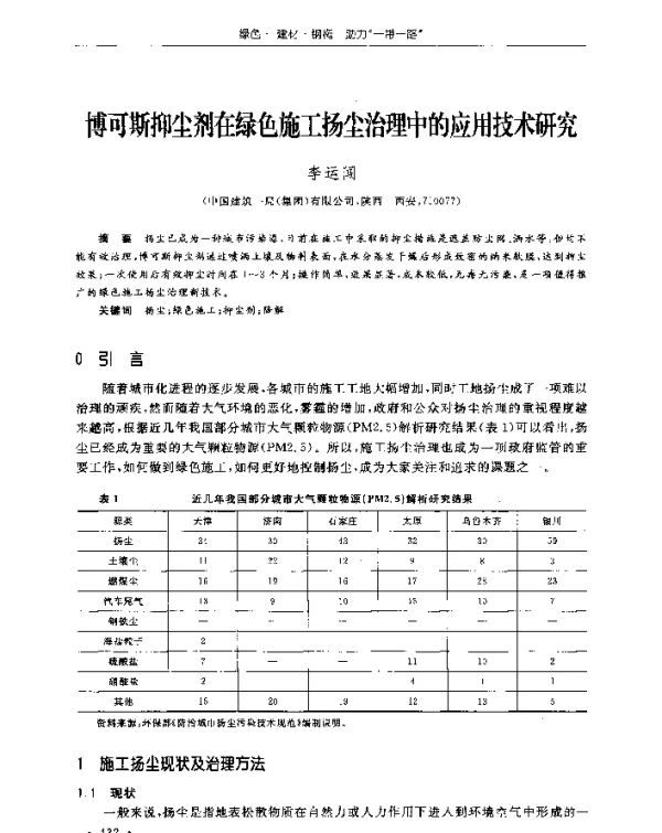 博可斯抑尘剂在绿色施工扬尘治理中的应用技术研究