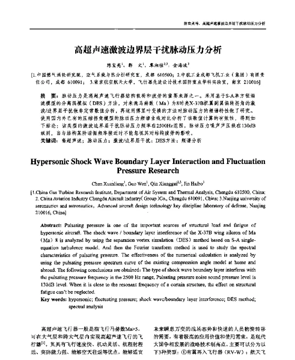 高超声速激波边界层干扰脉动压力分析