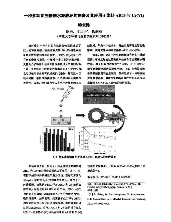 一种多功能壳聚糖水凝胶环的制备及其应用于染料AR73与Cr(Ⅵ)的去除